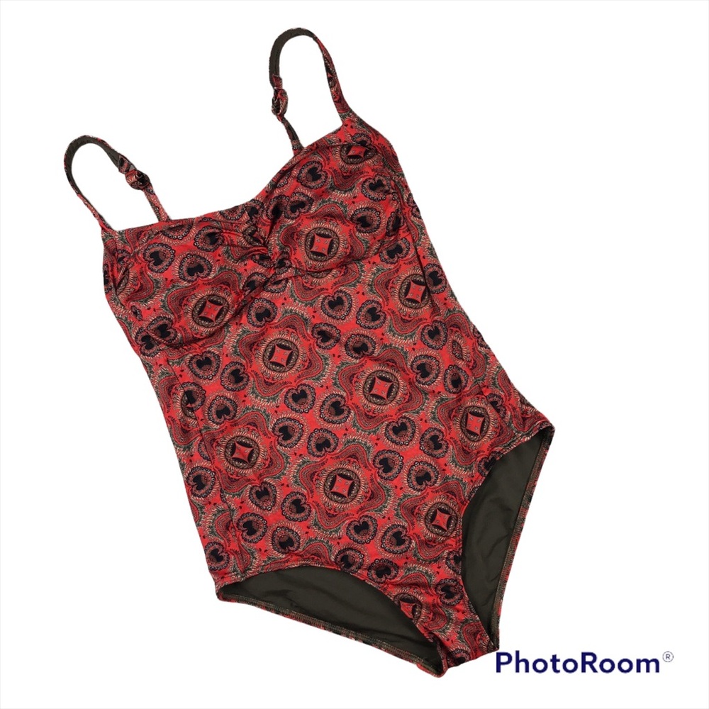 Jets Australia by Jessika Allen Orange Patchwork Print One Piece Swim Su…